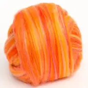 Merino/Silk (70/30) Dyed Sunset Top DHG 100g Wool Roving Spinning Felting Orange