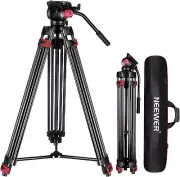 79" Aluminum Alloy Tripod Heavy Duty Camera Stand 360° Fluid Drag Head QR Plate