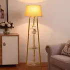 Tripod Floor Lamp Free Standing Light with Shelf Linen Shade Bedroom Living Room