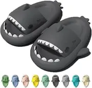 [Jfxgjuv] Shark Slides Kids, Shark Slippers Kids, Boys Girls Cloud Shark Slides Non-Slip Novelty Open Toe Sandals Thick Sole Beach Pool Shoes Shower Sandals, Dark Gray, 2 Little Kid