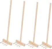 4pcs Mini Wood Rake Sand Rake Sand Tools Table Mini Rakes Miniature Garden Tools Sandbox Miniature Rakes Mini Rake Crafts Mini Sand Table Rake Sandbox Rake Tabletop Rakes Khaki
