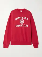 [Sporty & Rich] Sporty & Rich - Varsity Crest Printed Cotton-jersey Sweatshirt - Red - x small x small Red