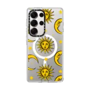 Galaxy S25 Ultra Clear Magnetic Case Sun Moon Stars Transparent Gold Yellow
