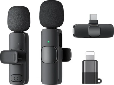 2 Pack Wireless Lavalier Microphone for iPhone iPad and Android Phone, Lapel Mic