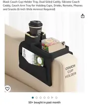Couch Cup Holder, Silicone Sofa Armrest Tray with Side Pockets