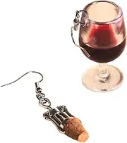 [Generic] Wine and Cork Dangle Cocktail Earrings, Drinking Glass Earrings, Barware Earrings Trendy Fashion Earrings for Social Events, Wine and Dine Festive Fashionwear, cork and acrylic, cork