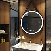 LUVODI LED Bathroom Mirror with Black Frame 600x600mm Round Illuminated Lighted Wall Hanging Bathroom Mirror with Anti-Fog 3 Dimmable Lighting Colors Touch Sensor for Bathroom Bedroom Entryway