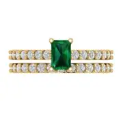 1.41 Emerald Round Cut Emerald Stone Ring Band bridal Set 14k Yellow Gold