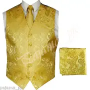 GOLD XS to 6XL Paisley Tuxedo Suit Dress Vest Waistcoat & Neck tie & And Hankie