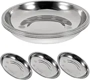 Veemoon 6Pcs Stainless Steel Serving Plates, Round Mteal Dinner Tray Silver Food Dish Rust-Proof Camping Serving Plates - Dishwasher Safe - for BBQ, Snack, Salad, Appetizer, Fruit, Cookies (201-18CM)