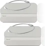 [Generic] 2 Pcs Aluminum Luggage Tag for Luggage Baggage Travel Identifier,Luggage Labels with String,Personalised Luggage tag,Travel Tags for Luggage Baggage Identity ID Labels, Silver