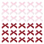 50 Pcs Mini Ribbon Bow 1.8 Inch Mini Fabric Satin Ribbon Pink/Wine Red