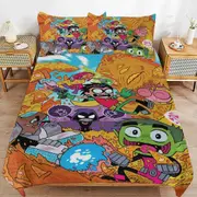v3015 Bed Sheets Bedding Teen Titans Go Cartoon Bedding Sets Ultra Soft Skin-Friendly Duvet Cover 3 Piece, Cute Comforter Cover Bed Set for Boys Girl