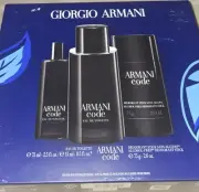 Armani Code 3pc Gift Eau de Toilette Spray 2.5 oz 0.5 oz & Deodorant 2.6 oz NIB