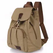 Women Men Canvas Travel Satchel Shoulder Bag Anti-Theft Backpack School Rucksack Drawstring Khaki