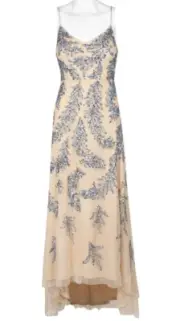 Aidan Mattox Spaghetti Strap Sequin Gown Size 12 14 Champagne Silver NWT $475