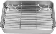 QANYEGN Baking Pan BBQ Roasting Rack, Broiler Pan with Grill Rack, Stainless Steel Rectangular Roasting Tray, Turkey Roasting Tray for Cooking, Baking, Refrigerating Freshness(9.3 x 6.9 x 2in)