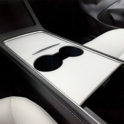 Tesla Y 3 Center Console Wrap White Carbon Fiber Interior Gen 2 Y 3 2020+ USA
