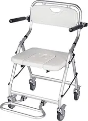4-in-1 Commode Toilet Chair, Toilet Shower Chair Mobile Bedside Commodes Rolling Shower Chair Waterproof Wheelchair Shower Transport Chair For Elderly, Pregnant Women And Disabled