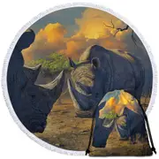 Cool Wildlife Animals Art Rhino Stand Off Round Beach Towel