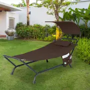 CostwayPatio Hanging Chaise Lounge Chair with Storage Bag-Coffee