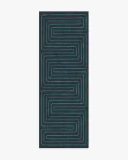 75' x 215' | Machine Washable Runner Rug | Kid & Pet Friendly | Indoor Rug | Labyrinth Navy & Teal Rug by Jonathan Adler | Ruggable