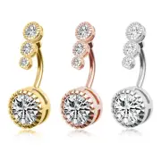 Crystal Navel Ring Bar Barbell Drop Body Piercing Surgical Belly Button Rings