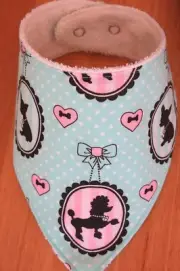 Handmade bandana bib- Poodles on mint polka dot