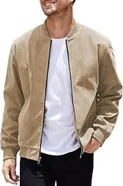 [COOFANDY] Men's Casual Varsity Jacket Vintage Lightweight Suede Bomber Jackets