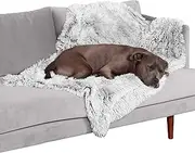 Furhaven Large Waterproof Calming Plush Long Faux Fur & Velvet Dog Blanket, Washable - Mist Gray, Large