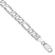 Solid 14K White Gold 8 inch 7.5mm Flat Figaro with Lobster Clasp Bracelet