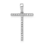 14K White Gold Real Diamond Letter T Initial Pendant
