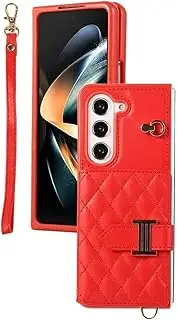 Crossbody Lanyard Leather Phone Case for Samsung Galaxy Z Fold 6 5 4 3 Fold6 Fold5 Fold4 Fold3 Wrist Rope Cover(for Samsung Z Fold 3/Red)
