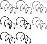 [Yolev] 24PCS 16G Variety of Sizes Horseshoe Rings Surgical Steel Nose Septum Horseshoe Hoop Earring Eyebrow Septum Rings Hoop Daith Earring Eyebrow Helix Vertical Lip Piercing Jewelry for Women Men, no