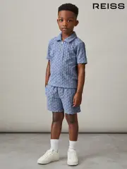 Reiss Airforce Blue Jackson 3-9 yrs Textured Towelling Polo Shirt (F45256) | $55