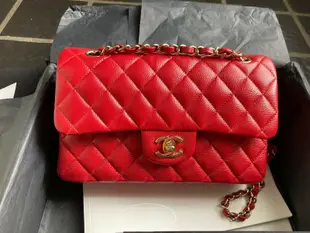 千奢二手正品CHANEL 紅色 A01112 荔枝皮牛皮 雙金鍊 雙蓋 25 cm 肩背包 COCO CF鏈條包