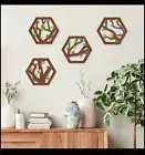4pcs Wooden Tree of Life Wall Art Hanging Decor, Rustic Green Leaves Hollow Brow
