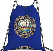 EdWal New Hampshire State Flag Print Drawstring Backpack Gym Bags Sports Draw String Bags For Gym Travel Swimming Beach, White, One Size