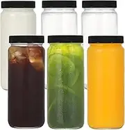 HUIRUMM 6 Pack Glass Juice Bottles with Lids,500ml Glass Milk Bottles with Lids Empty Water Bottle for Smoothie Juice Ice TeaReusable Storage Bottles Clear Drinking Bottle for Honey