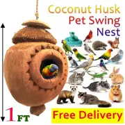 Pet Bird Toys Cage Swing Wood Coconut Shell Bird Nest House Hanging Toy Set Husk