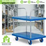 2-Tier[SWIVEL WHEELS]Rolling Utility Cart Tool Storage Shelves Trolley w/Handle