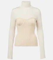 [Jean Paul Gaultier] Jean Paul Gaultier Ribbed-knit wool-blend turtleneck sweater AU 14 white
