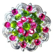 38HS 32 Peridot Green & Fuchsia Crystals Berry Concho Rhinestone Headstall