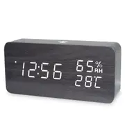 TODO LED Digital Alarm Clock Rechargeable Woodgrain USB Android iOS Control APP - Black