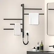 Electric Towel Warmer,5-Bar Rotating Heated Towel Rack,82W, Wall Mounted Towel Warmer with Timer and Multi-Stage Temperature Regulation,Plug-in/Hard-Wired, for Bathroom