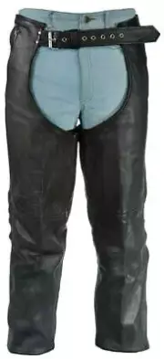 Unisex Leather Chaps Removable Liner 4 Pockets Genuine Cowhide Motorcycle