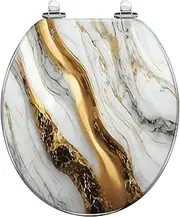 Round Toilet Seat Abstract luxury marble art marbling texture Gold white colors Resin Toilet Seat Slow Quiet Close with Quick-Release Hinges Toilet Seat with Cover Easy to Clean Install