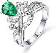 Water Drop Pear Shaped Crown Ring Simulation Diamond Ring Color Gem Ring-Green||Adjustable Opening