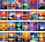 Sherr 24 Pcs Pre Drawn Canvas for Painting for Adult Pre Printed Canvas Bulk Sip and Paint Kit Stretched Panels Paint Set for Theme Painting Night Party Favor(Scenery,8 x 10 Inch)