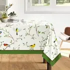 Spring Bird Branch Tablecloth Waterproof, Rustic Table Cloth Rectangle Stain